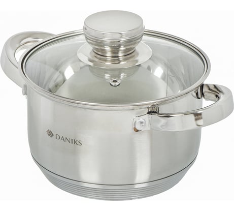 Кастрюля DANIKS 1.9 л, нержавеющая сталь, крышка стекло, стандарт-pr, sd-16-2, индукция 294419