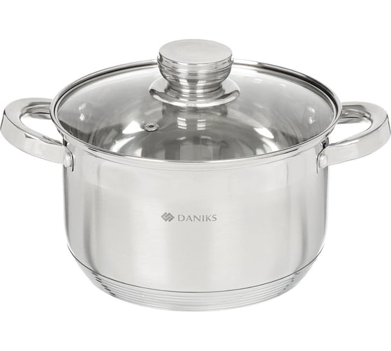 Кастрюля DANIKS 3.9 л, нержавеющая сталь, крышка стекло, стандарт-pr, sd-20-2, индукция 294421 1