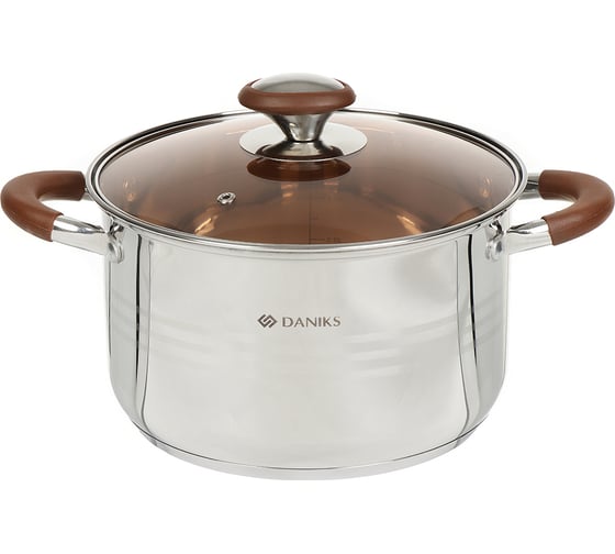 Кастрюля DANIKS 5 л, нержавеющая сталь, крышка стекло, веллингтон, gs-01415-22ca, индукция 397631