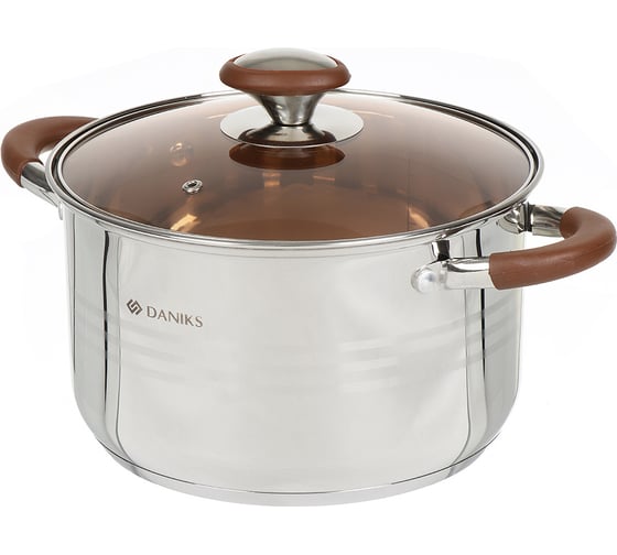 Кастрюля DANIKS 5 л, нержавеющая сталь, крышка стекло, веллингтон, gs-01415-22ca, индукция 397631