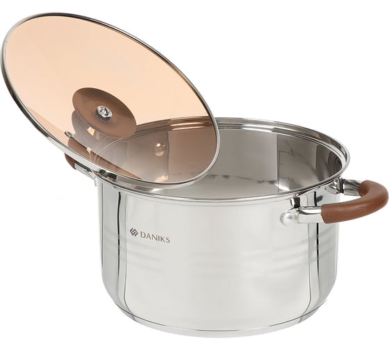 Кастрюля DANIKS 5 л, нержавеющая сталь, крышка стекло, веллингтон, gs-01415-22ca, индукция 397631