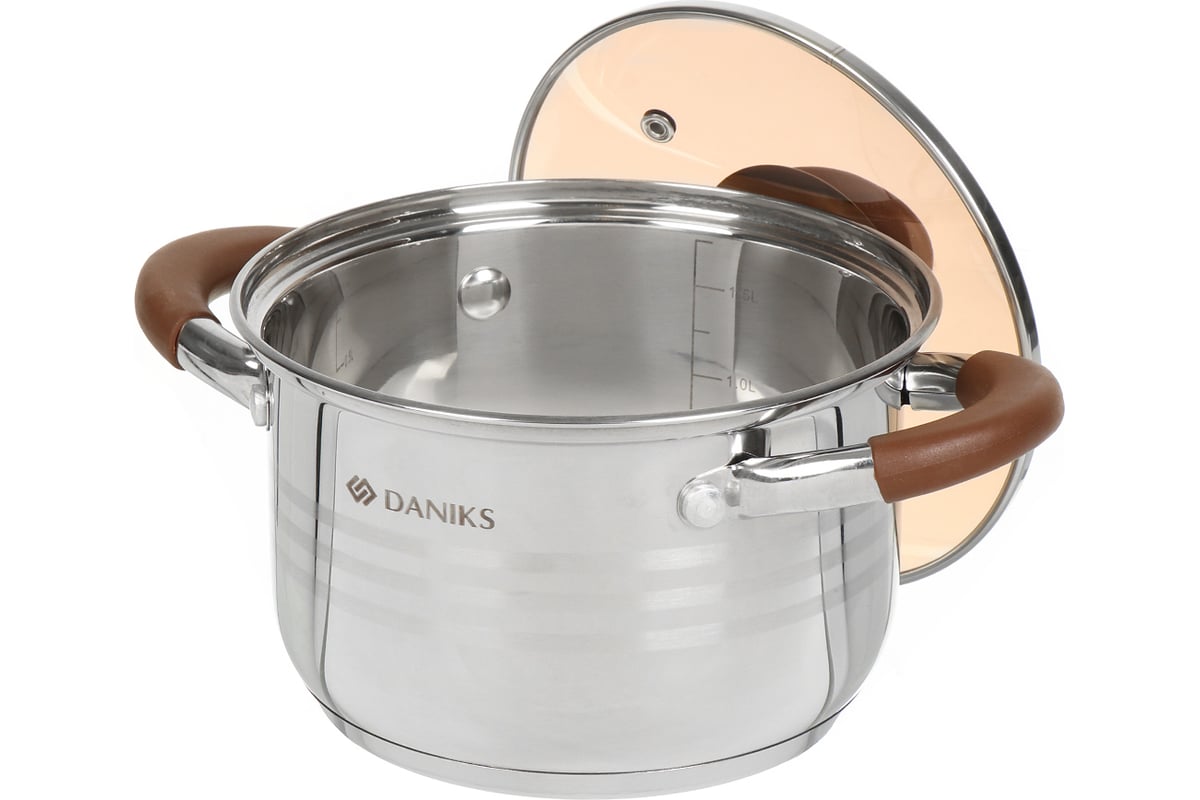 Кастрюля DANIKS 2 л, нержавеющая сталь, крышка стекло, веллингтон, gs ...