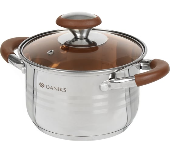 Кастрюля DANIKS 2 л, нержавеющая сталь, крышка стекло, веллингтон, gs-01415-16ca, серебристый, индукция 397628