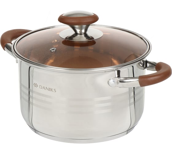 Кастрюля DANIKS 3.8 л, нержавеющая сталь, крышка стекло, веллингтон, gs-01415-20ca, индукция 397630