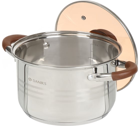 Кастрюля DANIKS 3.8 л, нержавеющая сталь, крышка стекло, веллингтон, gs-01415-20ca, индукция 397630