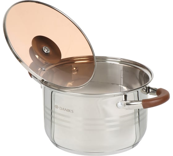 Кастрюля DANIKS 3.8 л, нержавеющая сталь, крышка стекло, веллингтон, gs-01415-20ca, индукция 397630