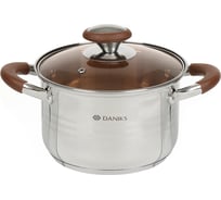 Кастрюля DANIKS 2.8 л, нержавеющая сталь, крышка стекло, веллингтон, gs-01415-18ca, серебристый, индукция 397629