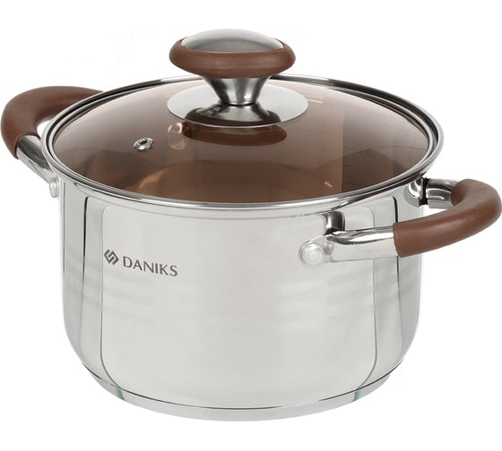 Кастрюля DANIKS 2.8 л, нержавеющая сталь, крышка стекло, веллингтон, gs-01415-18ca, серебристый, индукция 397629