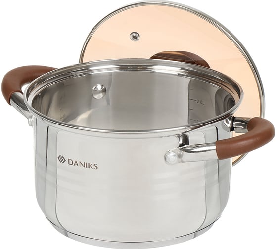 Кастрюля DANIKS 2.8 л, нержавеющая сталь, крышка стекло, веллингтон, gs-01415-18ca, серебристый, индукция 397629