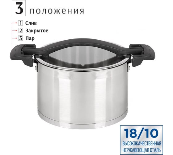 Кастрюля DANIKS 5.3 л, нержавеющая сталь, крышка стекло, фантом, cw-b068-22, индукция 427877