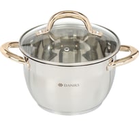 Кастрюля DANIKS 2.6 л, нержавеющая сталь, крышка стекло, мадрид gold, sd-318g, индукция 291941