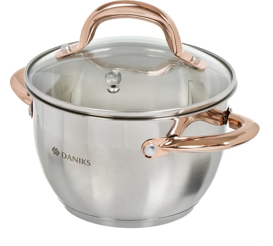 Кастрюля DANIKS 1.8 л, нержавеющая сталь, крышка стекло, мадрид gold, sd-316g, индукция 291940