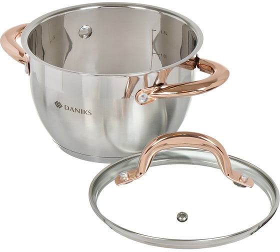 Кастрюля DANIKS 1.8 л, нержавеющая сталь, крышка стекло, мадрид gold, sd-316g, индукция 291940