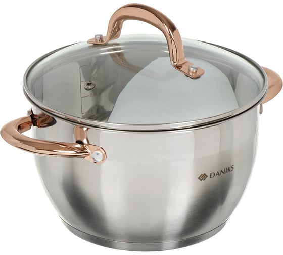 Кастрюля DANIKS 3.6 л, нержавеющая сталь, крышка стекло, мадрид gold, sd-320g, индукция 291942