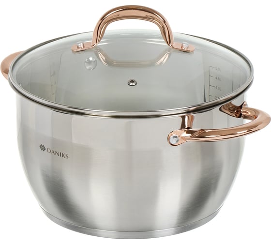 Кастрюля DANIKS 5.9 л, нержавеющая сталь, крышка стекло, мадрид gold, sd-324g, индукция 291944