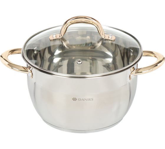 Кастрюля DANIKS 4.3 л, нержавеющая сталь, крышка стекло, мадрид gold, sd-322g, индукция 291943