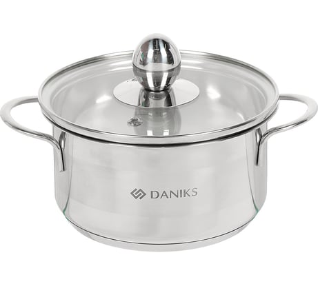 Кастрюля DANIKS 1 л, нержавеющая сталь, крышка стекло, gs-01311-14ca/sd-514, индукция 342475