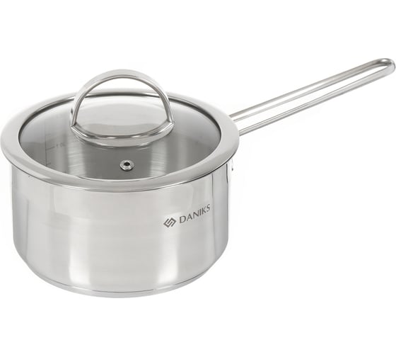 Ковш DANIKS 1.8 л, нержавеющая сталь, крышка стекло, ручка металл, индукция, бонн, gs-01319-16sp 364388