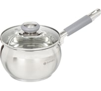 Ковш DANIKS 2 л, нержавеющая сталь, крышка стекло, ручка силикон, индукция, модерн серый, sd-16sn 294424