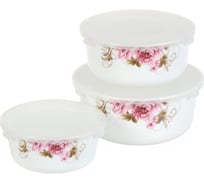 Салатник DANIKS стеклокерамика, круглый, 3 шт, 19, 16, 14 см, 0.5, 0.8, 1.4 л, с крышкой, подарочная упаковка, анжелика, b 393240