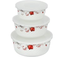 Салатник DANIKS стеклокерамика, круглый, 3 шт, 14, 16, 19 см, 0.5, 0.8, 1.4 л, с крышкой, вероника 448952