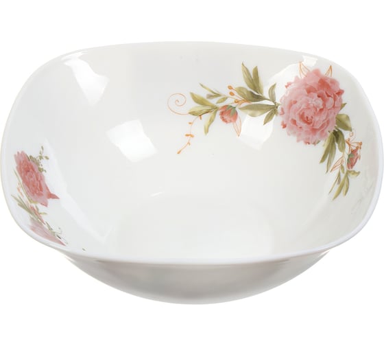 Салатник DANIKS стеклокерамика, квадратный, 23 см, 1.2 л, пион, ffw-90-130303/291902/nfw90t 397494 1