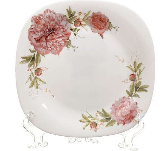 Тарелка DANIKS десертная, стеклокерамика, 19 см, квадратная, пион, ffp-85-130303/291905/nfp85t 397495