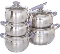 Набор посуды DANIKS нержавеющая сталь, 10 предметов, кастрюли 1.9, 2.9, 3.9, 6.5 л, ковш 1.9 л, индукция, модерн серый, sd-1 324521