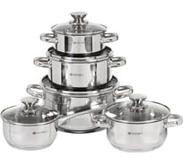 Набор посуды DANIKS нержавеющая сталь, 10 предметов, кастрюли 1.6, 2.2, 3.1, 5.4 л, ковш 1.6 л, индукция, оптима 402498