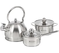 Набор посуды DANIKS нержавеющая сталь, 5 предметов, кастрюля 1 л, ковш 0.8 л, чайник 2 л, индукция, gs-01311a-5pc 426586