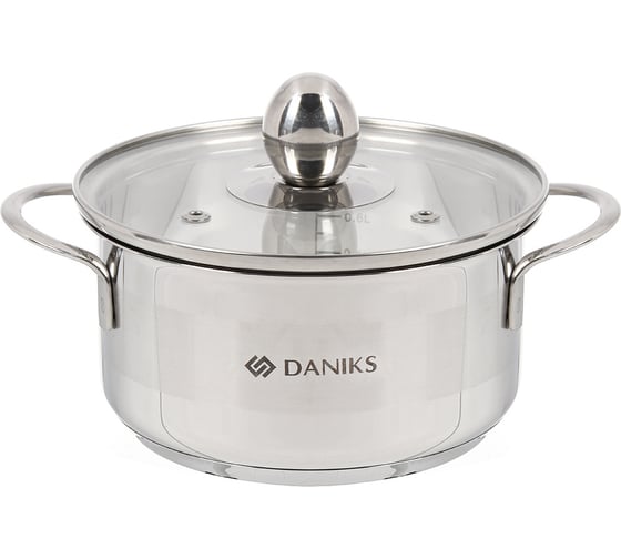Набор посуды DANIKS нержавеющая сталь, 5 предметов, кастрюля 1 л, ковш 0.8 л, чайник 2 л, индукция, gs-01311a-5pc 426586