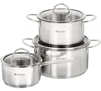Набор посуды DANIKS нержавеющая сталь, 6 предметов, кастрюли 3.4, 5.8 л, ковш 1.8 л, индукция, бонн, gs-01319-6pc 426585