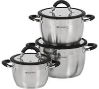 Набор посуды DANIKS нержавеющая сталь, 6 предметов, кастрюли 1.9, 3.7, 4.9 л, индукция, орландо, gs-01435-6se 434981