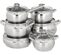 Набор посуды DANIKS нержавеющая сталь, 12 предметов, кастрюли 1.9, 2.9, 3.9, 6,5 л, ковш 1.9 л, сковорода 24 см, индукция, классика, sd-12 204075