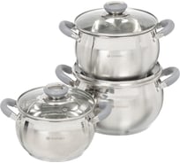 Набор посуды DANIKS нержавеющая сталь, 6 предметов, кастрюли 1.9, 2.9, 3.9 л, индукция, модерн серый, sd-6n 294429