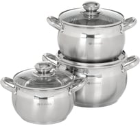 Набор посуды DANIKS нержавеющая сталь, 6 предметов, кастрюли 1.9, 2.9, 3.9 л, индукция, классика, sd-6 204074
