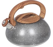 Чайник DANIKS нержавеющая сталь, 3 л, свисток, матовый, ручка с силиконовым покрытие, серый мрамор, dsc-8799 296809