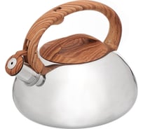 Чайник DANIKS нержавеющая сталь, 3 л, свисток, зеркальный, ручка бакелит в цвет дерева, индукция, msy-a010 -1 324660