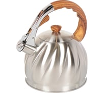 Чайник DANIKS нержавеющая сталь, 3 л, свисток, матовый, ручка бакелит в цвет дерева, gs-04571/msy-087 342478