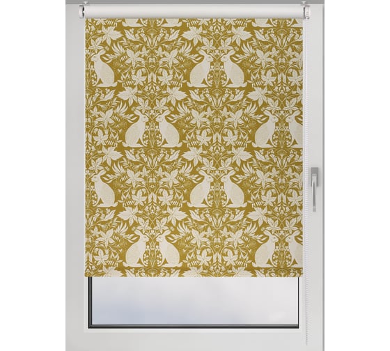 Рулонная штора PRAKTO BLACKOUT PRINT 45x160 см, Зайцы ежевика, горчичный 9403218774