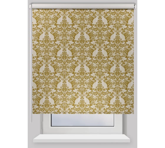 Рулонная штора PRAKTO BLACKOUT PRINT 140x175 см, Зайцы ежевика, горчичный 9403218813