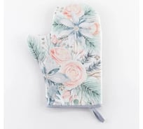 Варежка-прихватка Этель Christmas flowers 20x27 см, саржа, 100% хлопок ватин 250 г/м2 5077886