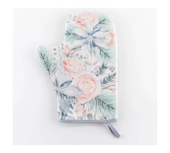 Варежка-прихватка Этель Christmas flowers 20x27 см, саржа, 100% хлопок ватин 250 г/м2 5077886 1