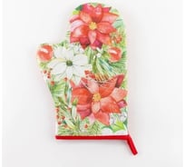 Варежка-прихватка Этель Christmas red flowers 20x28 см, саржа, 100% хлопок ватин 250 г/м2 5077880