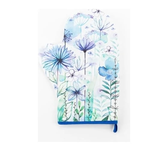 Варежка-прихватка Этель Blue flowers 20x28 см, саржа, 100% хлопок ватин 250 г/м2 5240040