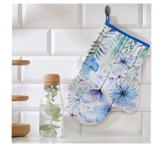 Варежка-прихватка Этель Blue flowers 20x28 см, саржа, 100% хлопок ватин 250 г/м2 5240040