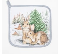 Прихватка Этель Новогодние зайчики саржа, 19x19 см, 100% хлопок ватин 250 г/м2 4530397