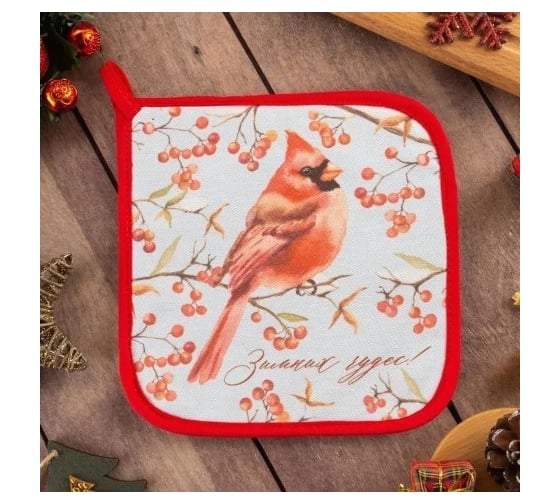 Прихватка Этель Winter birds 19x19 см, саржа, 100% хлопок ватин 250 г/м2 5077883