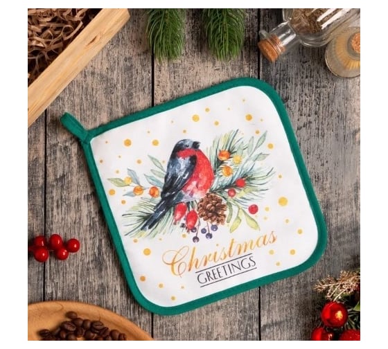 Прихватка Этель Сhristmas greetings 19x19 саржа, 100% хлопок ватин 250 г/м2 6861930