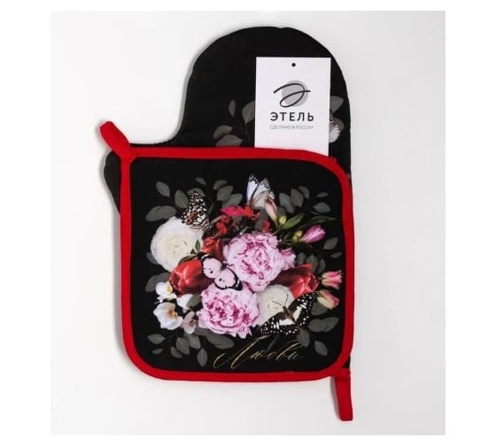 Кухонный набор Этель Flowers варежка-прихватка 20x28 см, прихватка 19x19 см, 100% хлопок 6535976 1